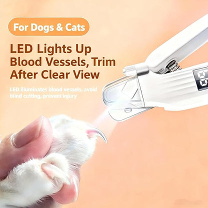 2-in-1 Dog Nail Clippers & Cat Nail Clipper with 2 LED Lights, USB Rechargeable with Smart Power Display, Low Noise Grooming Tool for Small, Medium, and Large Dog & Cat Nail Trimmer(White)
