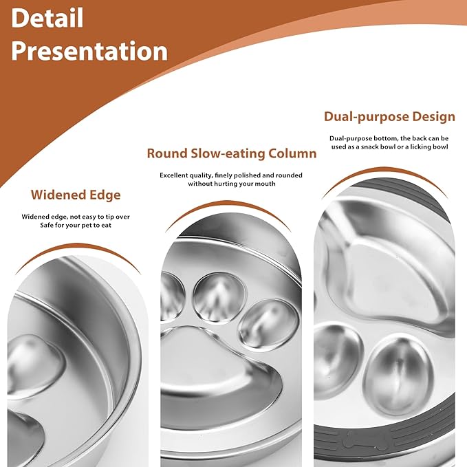 Metal Puppy Slow Feeder Bowl Stainless Steel Non-Slip Dog Food Bowls, Fun Bloat Stop Pet Bowls Dogs Water Bowl for Small & Medium Sized Dogs to Slow Down Eating (C)