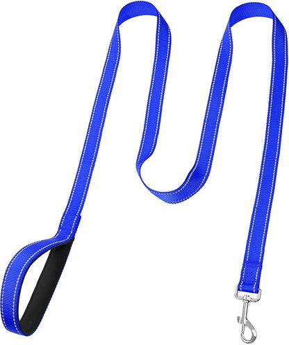 FunTags 6FT Reflective Dog Leash with Soft Padded Handle for Training,Walking Lead for Large & Medium Dog,1 Inch Wide,Royal Blue