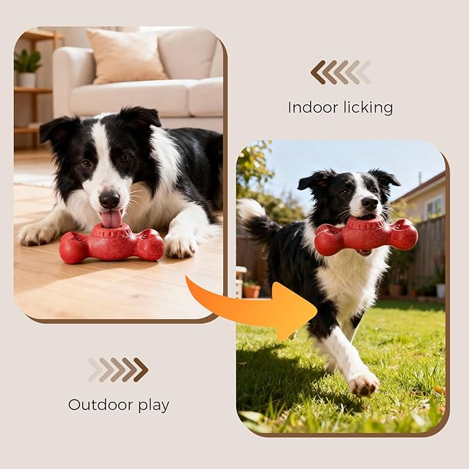 Freeze Bone for Dogs - Frozen Treat Chew Dog Toy for Aggressive Chewers to Keep Them Busy, Ice Cream Holder Freezebone with Mold Cups, Fillable Cognitive Licking Toy, Red