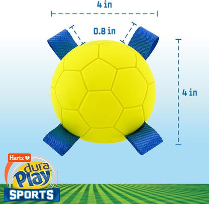 Hartz Dura Play Sports Soccer Dog Toy, Bacon Scented Squeaky Latex Yellow & Blue Toy, 1 Count