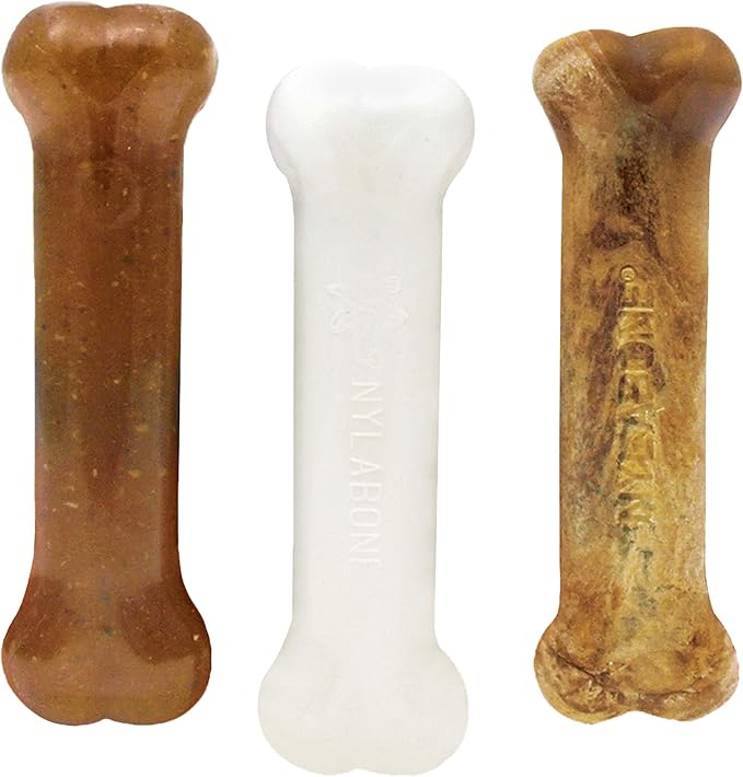 Nylabone New Puppy Starter Kit, 2 Chew Toys and 1 Natural Treat for Puppies, Puppy Teething Toy, Bacon & Chicken Flavor, Small Dogs - Up to 25 lbs., 3 Pack