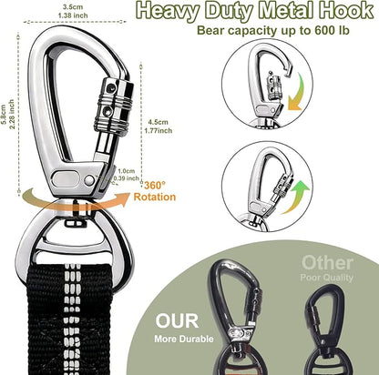 Dog Leash Heavy Duty - 4-6FT Long Leash Strong Shock Tactical Tug Leashes, Dog Seat Belt for Car with 2 Padded Handles, Reflective Rope Lead for Medium L X-Large Dogs Walking Running Training (Black)