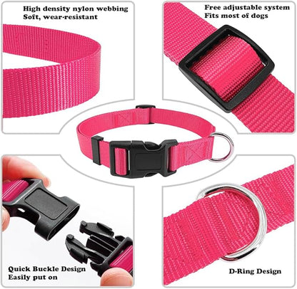 Dog Collar Hot Pink Basic Dog Collars with Breathable Quick Release Nylon Pet Collar for Puppy Small Medium Large Dogs Girl