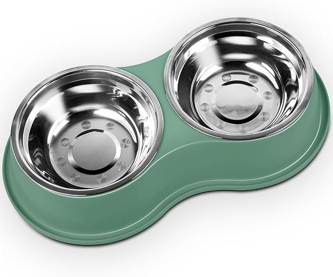 Large Double Dog Water and Food Bowls, Stainless Steel Bowls with Non-Slip Resin Station, Pet Feeder Bowls Food Dish for Small Medium Large Dogs Cats