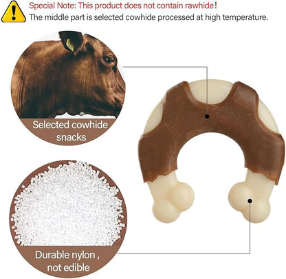 Durable Nylon Dog Toys, 2 Pack Tough Chew Toys for Aggressive Chewers, Beef-Flavored Hoof-Shaped Dog Chew Bones for Large/Medium Breed Dogs, Teeth Cleaning and Anxiety Relief