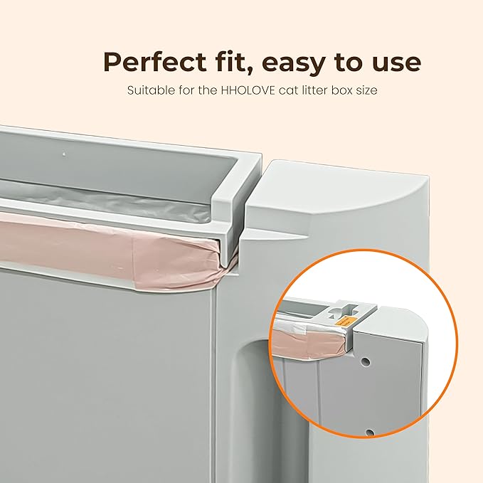 HHOLOVE Self Cleaning Litter Box Liner (60 Count), 60L Automatic Litter Box - Extra Large, No More Scoop, Anti-Pinch for Cats 3-22lbs, Advanced Odor Control (Pink)