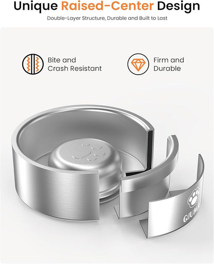 Slow Feeder Dog Bowls Stainless Steel, Food-Grade 304 Dog Slow Feeder Bowl 3.5 Cups Capacity, Heavy Duty Double-Layer with Non-Slip Base, Pet Puzzle Bowl for Medium & Large Dogs (Silver)