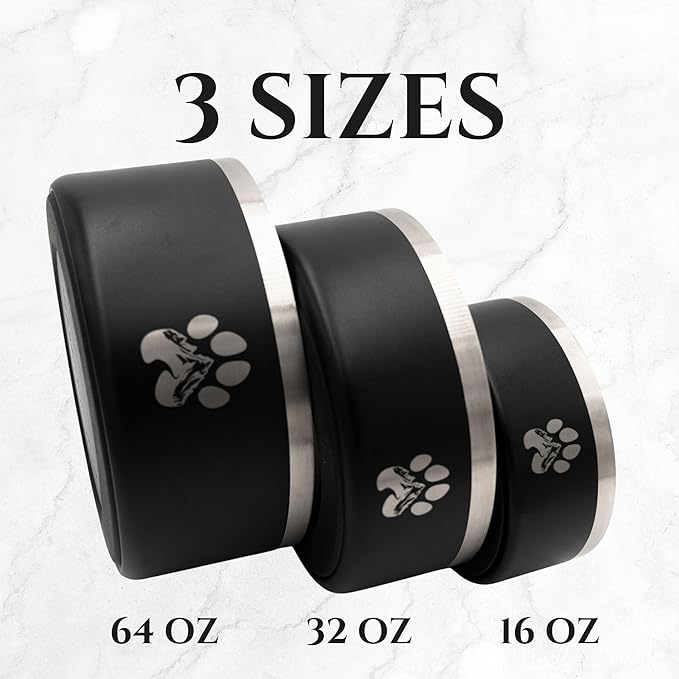 Stainless Steel Dog Bowl for Small-Large Dogs | Double Wall Insulated, Non-Slip Base Heavy Duty Water and Food Bowls for Dogs & Cats | Pet Safe BPA Free & Dishwasher Safe | 64 Oz - Black