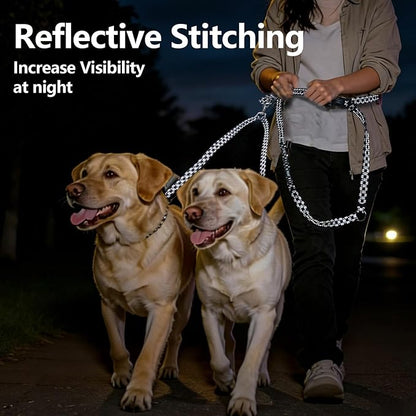Roses&Poetry Hands Free Double Dog Leash for Two Dogs, 9-11ft Adjustable Bungee Walking Waist Lead, Dual Dog Leash with Tangle-Free Swivel for Medium Large Dogs Heavy Duty Running(Blackwhite)