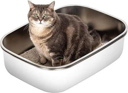 Stainless Steel Sifting Litter Box with Lid, Metal Litter Pan with Scoop for Big Cats Multi Cat, Extra Large Cats Litterbox Odor Control Easy Clean