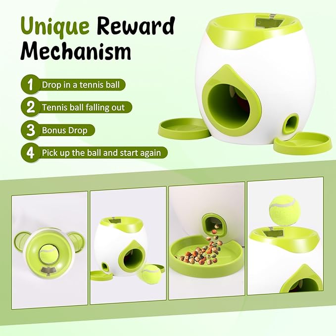Dog Ball Launcher Interactive Puppy Ball Thrower Machine with Treat Dispenser Fun Dog Training Toys for Indoor Outdoor(Green,2 Balls)
