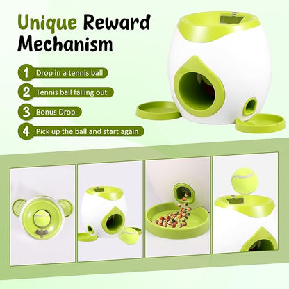 Dog Ball Launcher Interactive Puppy Ball Thrower Machine with Treat Dispenser Fun Dog Training Toys for Indoor Outdoor(Green,2 Balls)
