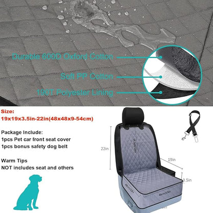 Front Pet Seat Cover Protector for Dogs Cats Car Nonslip Scratchproof Waterproof Washable Pets Front Seats Covers for Cars Trucks SUVs Vans (Grey)