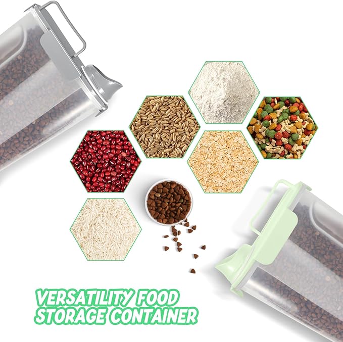 5-7Lbs Dog Cat Food Storage Container with Upgraded Large Nozzle BPA-free, 4 Snap Seals Plastic Pet Food Storage Containers with Handles (Light Green+Light Gray, 5L-2pack)