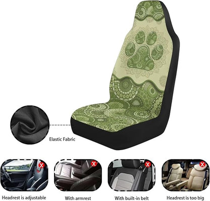 Dreaweet Boho Dog Paw Print Car Seat Covers for Women Green 2 Piece Car Front Seat Cover Washable Universal Bucket Seat Covers for Cars SUV Sedan Trucks