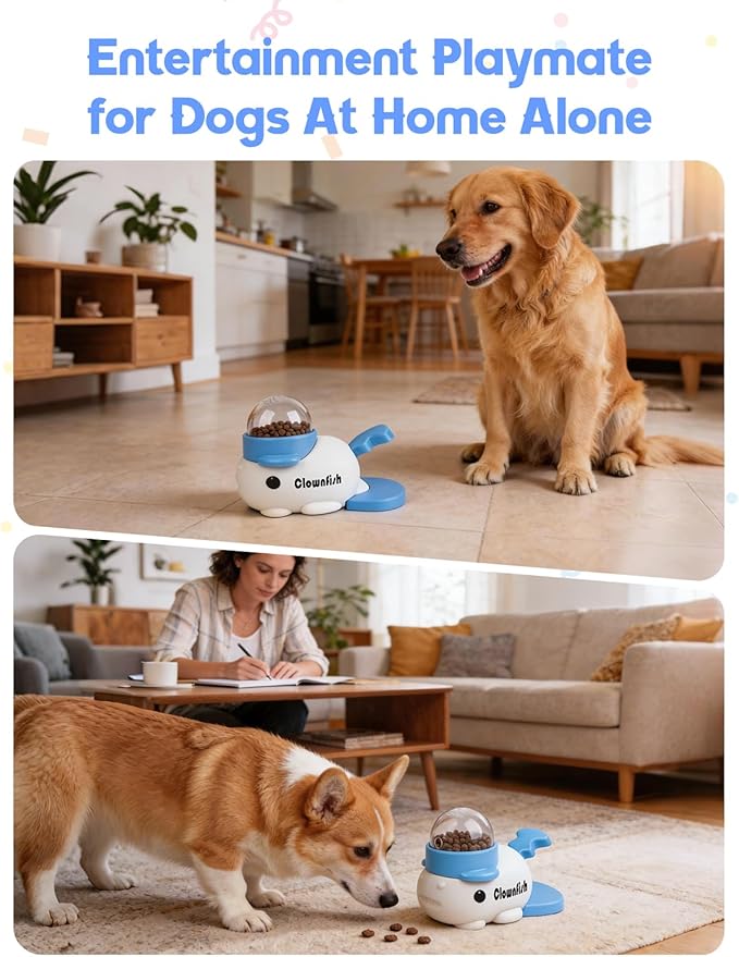 Dog Treat Dispenser Puzzle Toy, Intercative Slow Feeder Bowl for Cats and Dogs, Mental Stimulation Enrichment Toy, Indoor Pet Feeder with Silicone Mat to Keep Pets Busy,Multiple Colors (Blue)