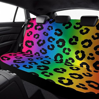 Women's Universal Fit Auto Soft Back Seat Cover, Fashion Decor Car Seat Cover Padded Rear Bench for Trucks SUV Compatible with Rainbow Cheetah Skin Leopard Print