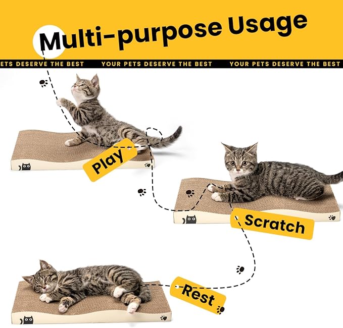 Cat Scratcher, Durable Scratch Pad, Corrugated Cardboard Scratching Board for Indoor Cats, Heavy Duty, Double-Sided Usability, Recyclable, with Catnip, 2 Pack
