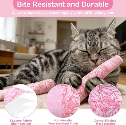 Tocirelo Catnip Toys for Cats Bite-Resistant - 3Pack Funny Pink Cat Nip Toys with 100% Pure 45000mg Organic Catnip, Safe Kitten Teething Kicker Toys for Indoor Cats, Soft Plush Cat Chews 5.9inch