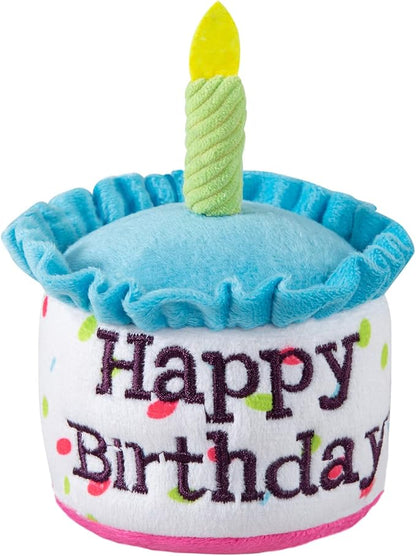 Dog Birthday Cake Toy, Happy Birthday Cake Shaped Squeaky Dog Toys for Small & Medium Dogs Funny Dogs Gifts Plush Dog Party Toys, Small, Blue