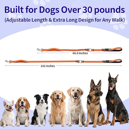 Kazazoo Hands-Free Dog Leash with 5.5-8.5FT Adjustable Length - Heavy Duty No Pull Bungee Design, Reflective Safety for Walking, Jogging & Training | Suitable for Medium to Large Dogs,M Size-Orange