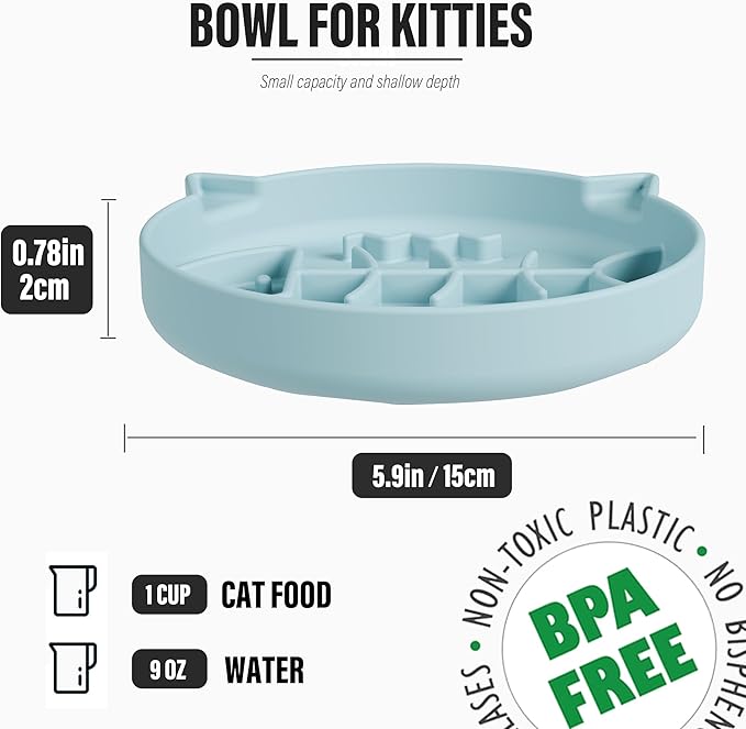 Silicone Cat Slow Feeder,Slow Feeder Bowl Wet Food with Suction Cups，Cat Interactive Toys,Effectively Reduce Overeating in Kitty (Blue+ Green, 1 Cup)