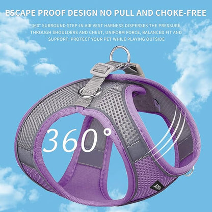 AIITLE Escape Proof Dog Harness - Step in Adjustable Dog Harness No Choke Over with Breathable Mesh and Quick-Release Buckle for All Weather- Outdoor Walking, Training for Medium Dogs Purple XL