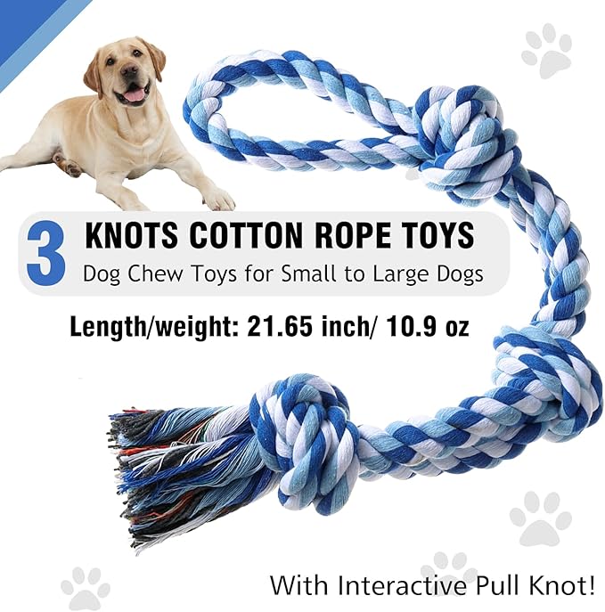 Dog Rope Toys Indestructible Dog Toys, Dog Chew Toys for Aggressive Chewers, Tough Puppy Teething Chew Toys for Boredom, Dental Cleaning Tug of War Dog Toy, Great for Small to Large Breed, Blue