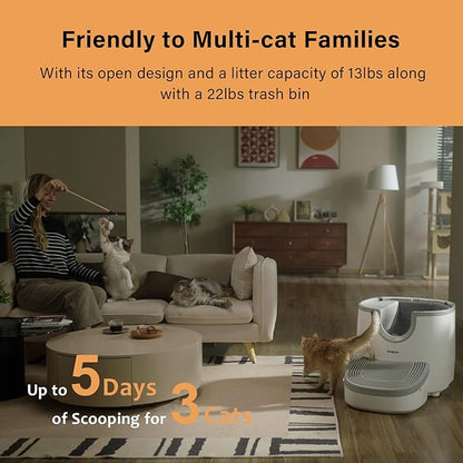 self Cleaning Litter Box Large Capacity, Automatic Cat Litter Box Open-Top Design for Multiple Cats with Integrated Safety Protection Includes Waste Bags (2026 Upgraded Model)