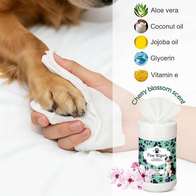 4 Pack Dog Wipes for Paws 5 x 7 Inches Ultra Soft Cotton with Cherry Blossom Scent Gentle Cleansing Pet Wipes for Fresh Smelling Dog After Walks, 280 Per Total