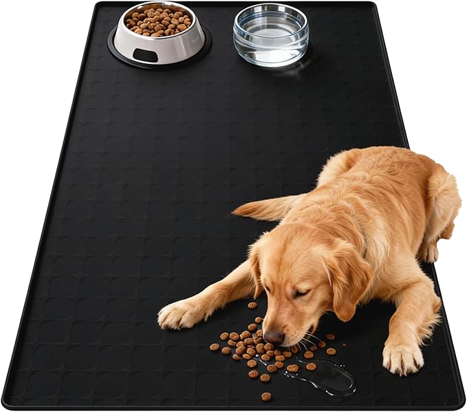 Extra Large 34x22 Inch Silicone Pet Food Mat - Waterproof Dog Mat for Food and Water Bowls, Non-Slip Cat Dog Bowl Mat Protects Floors from Mess, Easy Clean Silicone Mats for Dogs, Ideal Gift for Pets