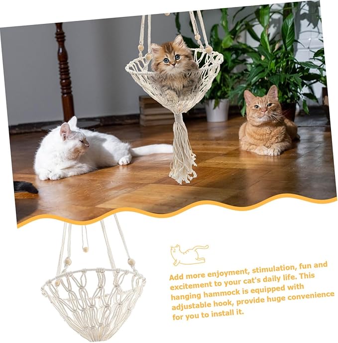 Bohemian Woven Hanging Cat Hammock 40cm Handcrafted Pet Nest Sturdy Cat Bed for Indoor Use to 30 Lbs