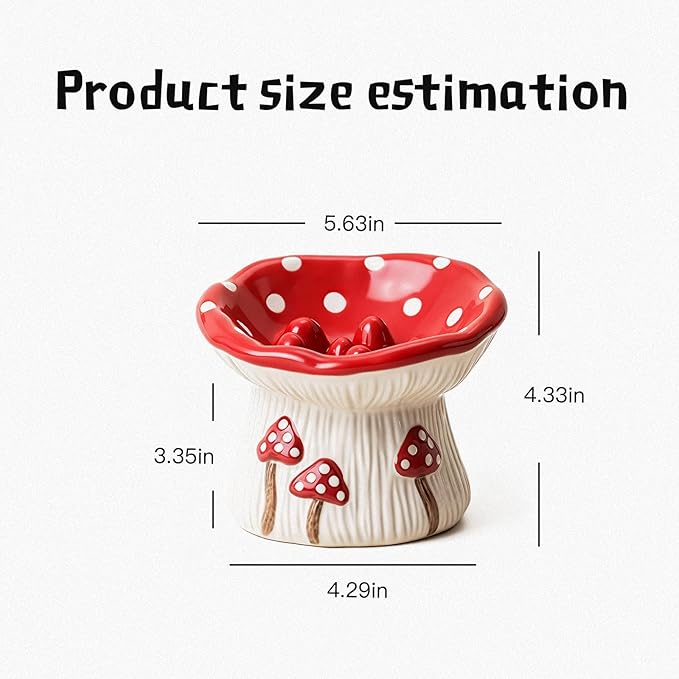 Cat Slow Feeder Bowl, Ceramic Slow Feeder Cat Bowls, Cute Mushroom Elevated Cats Bowl, Anti-Fatigue & Anti-Vomiting
