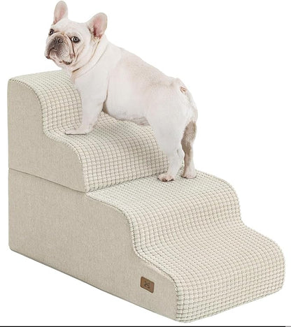 Dog Stairs for Bed, 19.7" H Dog Steps for High Bed Widen Stairs for Dogs Large 35D Foam Pet Ramp Stairs Pet Stairs for High Bed or Sofa Non-Slip Balanced Pet Step Indoor, Beige