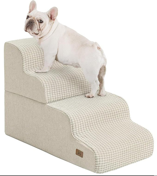 Dog Stairs for Bed, 19.7" H Dog Steps for High Bed Widen Stairs for Dogs Large 35D Foam Pet Ramp Stairs Pet Stairs for High Bed or Sofa Non-Slip Balanced Pet Step Indoor, Beige