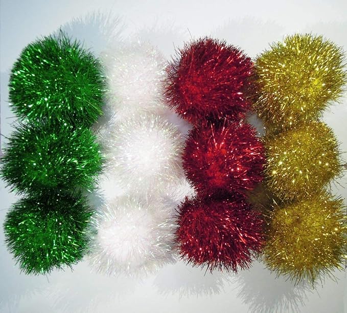 Bushy Sparkle Ball Cat Toy, Interactive Glitter Pom Pom Cat Toy Balls for Kittens, 12 Pack.