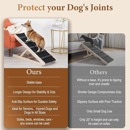 Dog Ramp for Bed - Foldable Small to Large Dog Ramp for Couch - 6 Adjustable Height from 12" to 24" - Stairs with High Traction Mat - Wooden Portable Ramp for Dogs to Get on Bed Couch Car Up to 200LBS