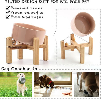 Petygooing Khaki Elevated/Raised 15°Slanted Ceramic Dog Bowl for Small and Medium Breeds, Tilted Anti Slip Pet Feeding Bowl,Food Water Dish with Stand for Cats and Dogs (28 OZ/3.6 Cups)