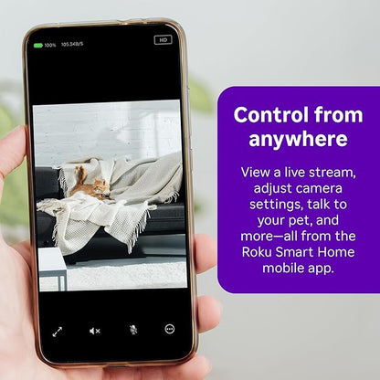 Roku Indoor Camera - Home Security - 2-Pack - Wired Security Camera & Pet Monitor with 1080p HD Color Night Vision, Works with Alexa & Google, Motion & Sound Detection, WDR & WiFi 6