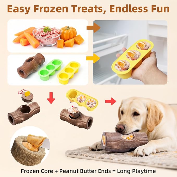 2 Pack Dog Toys for Aggressive Chewers, Interactive Indestructible Dog Toys with Frozen Treat Function, Durable Dog Puzzle Toy for Large & Medium Dogs, Reduces Anxiety, Orange & Brown