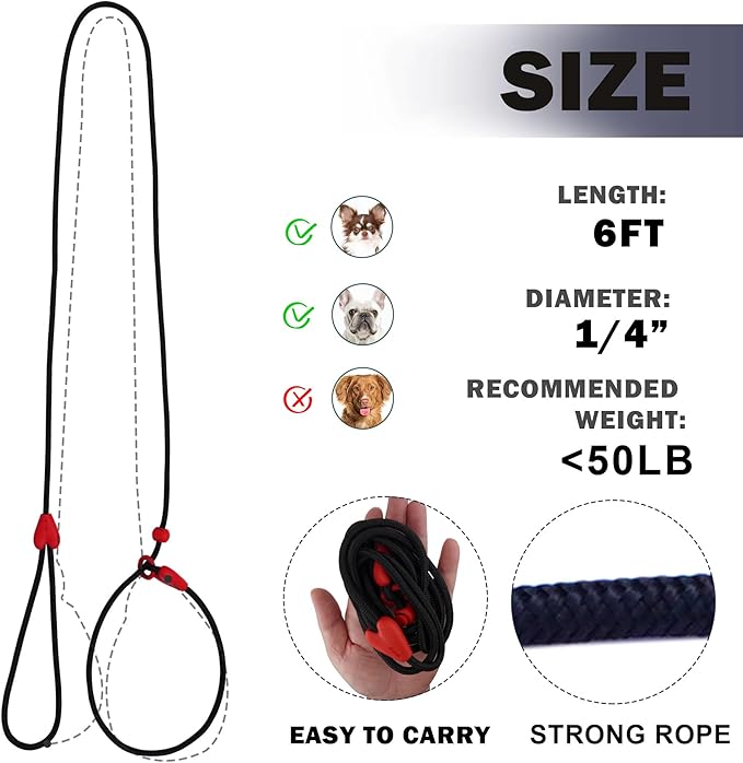 Slip Lead Dog Leash Slip Lead 6 FT Dog Training Leash 9 Colors Slip Leads for Dogs Dog Leashes for Medium Dogs No Pull Dog Leash Black