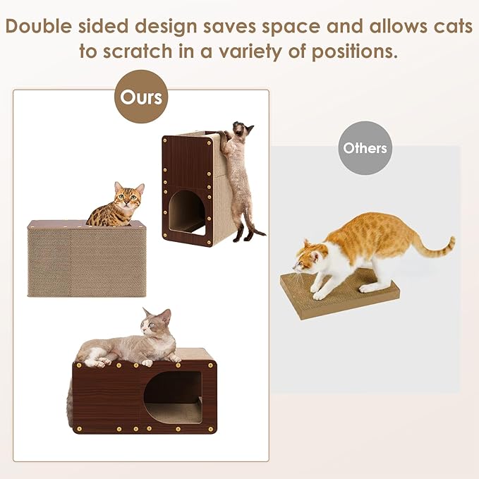 EHEYCIGA Cardboard Cat Scratcher House, 20-Inch Corrugated Cat Scratcher for Indoor Cats, Large Scratching Board Pad, Dark Brown