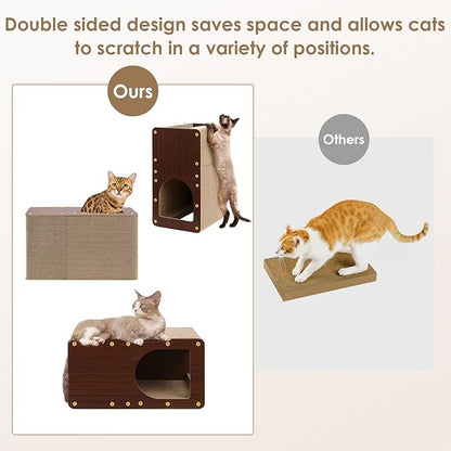 EHEYCIGA Cardboard Cat Scratcher House, 20-Inch Corrugated Cat Scratcher for Indoor Cats, Large Scratching Board Pad, Dark Brown