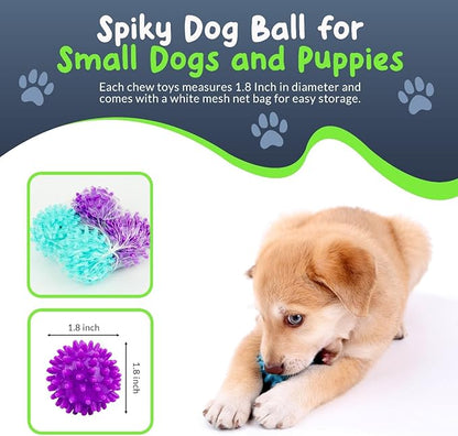 Spiky Dog Ball 1.8 Inch Squeaky Toy for Small Dogs Aggressive Chewers Puppy Teething Toys Dog Spike Ball for Training and Teeth Cleaning - 4 Pack