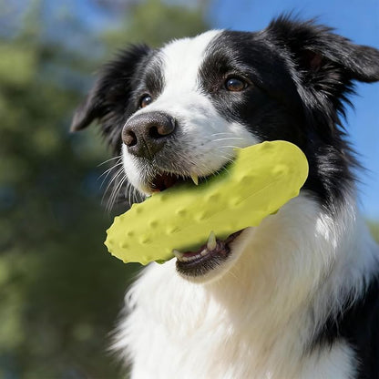 Tough Squeaky Dog Toys, Durable Dog Chew Toy with Natural Rubber, Teething Toys for Medium Large Breeds, Cucumber Pickle Shape, Yellow