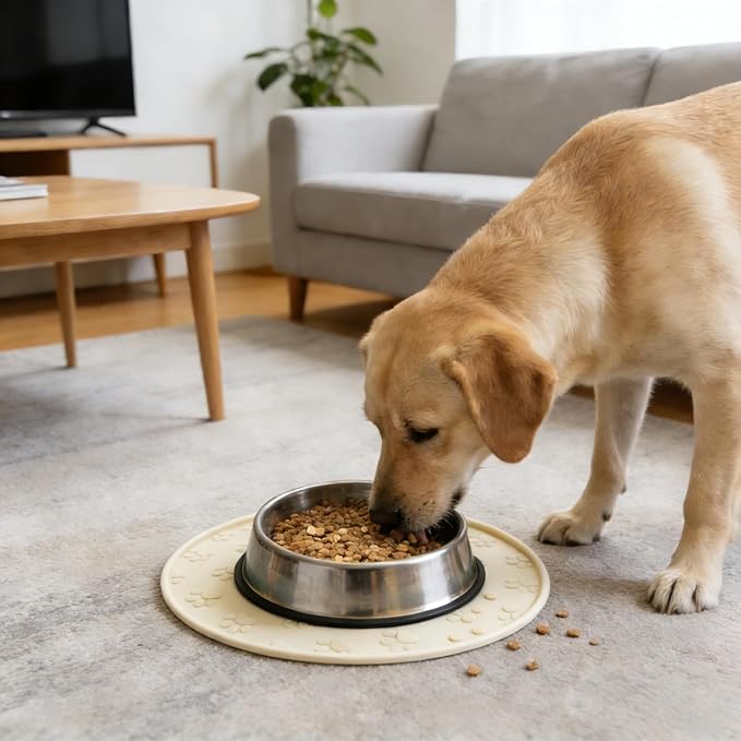 Dog Food Mat - Waterproof Silicone Dog Mat for Food and Water, Pet Food Mat with Edges for Protecting Floors (1Pack Cream)