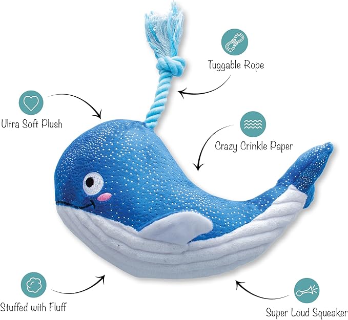 Fringe Studio Plush Dog Toy, Whale, Hello There, Pet Shop Collection (314283)