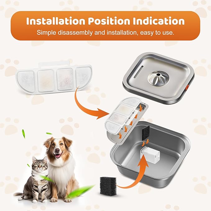12 Pack Replacement Filters Compatible with Pawtners WF008A Pet Cat Dog Water Fountain (4L/135oz), Refill Filters with 12 Sponges