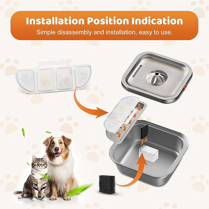 12 Pack Replacement Filters Compatible with Pawtners WF008A Pet Cat Dog Water Fountain (4L/135oz), Refill Filters with 12 Sponges